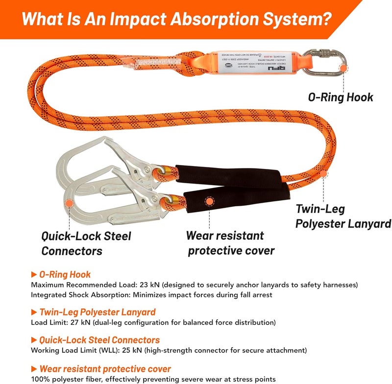 QFU Safety harness fall protection kit, equipped with shock-absorbing ropes, full-body safety harness for roof work - Image 4